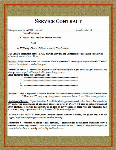 Service Agreement Template Word Fresh Service Contract Layout