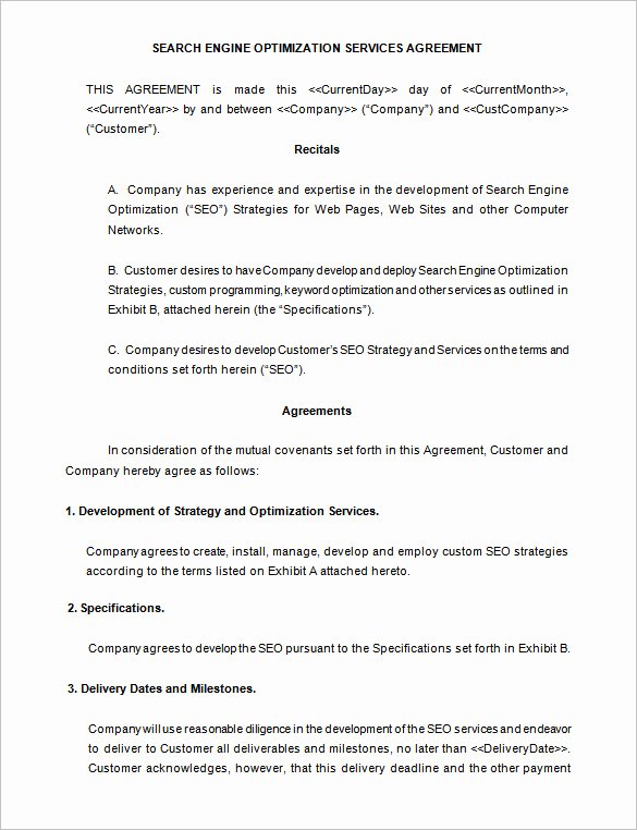Service Agreement Template Word Lovely 5 Seo Contract Templates Doc Pdf
