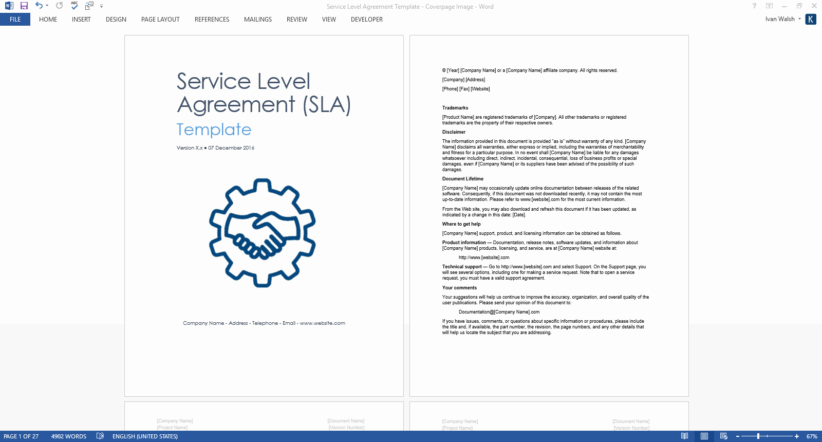 Service Agreement Template Word New Service Level Agreement Sla Template Ms Word Excel
