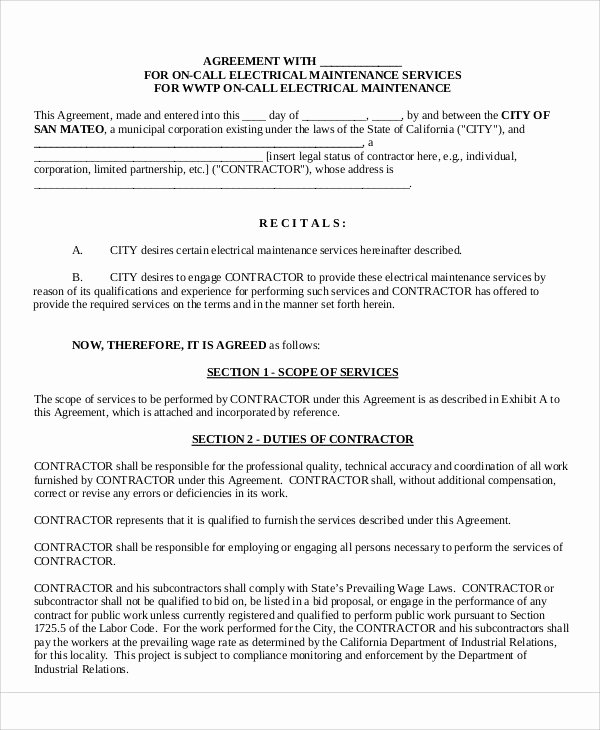 Service Contract Template Pdf Luxury Maintenance Agreement Template