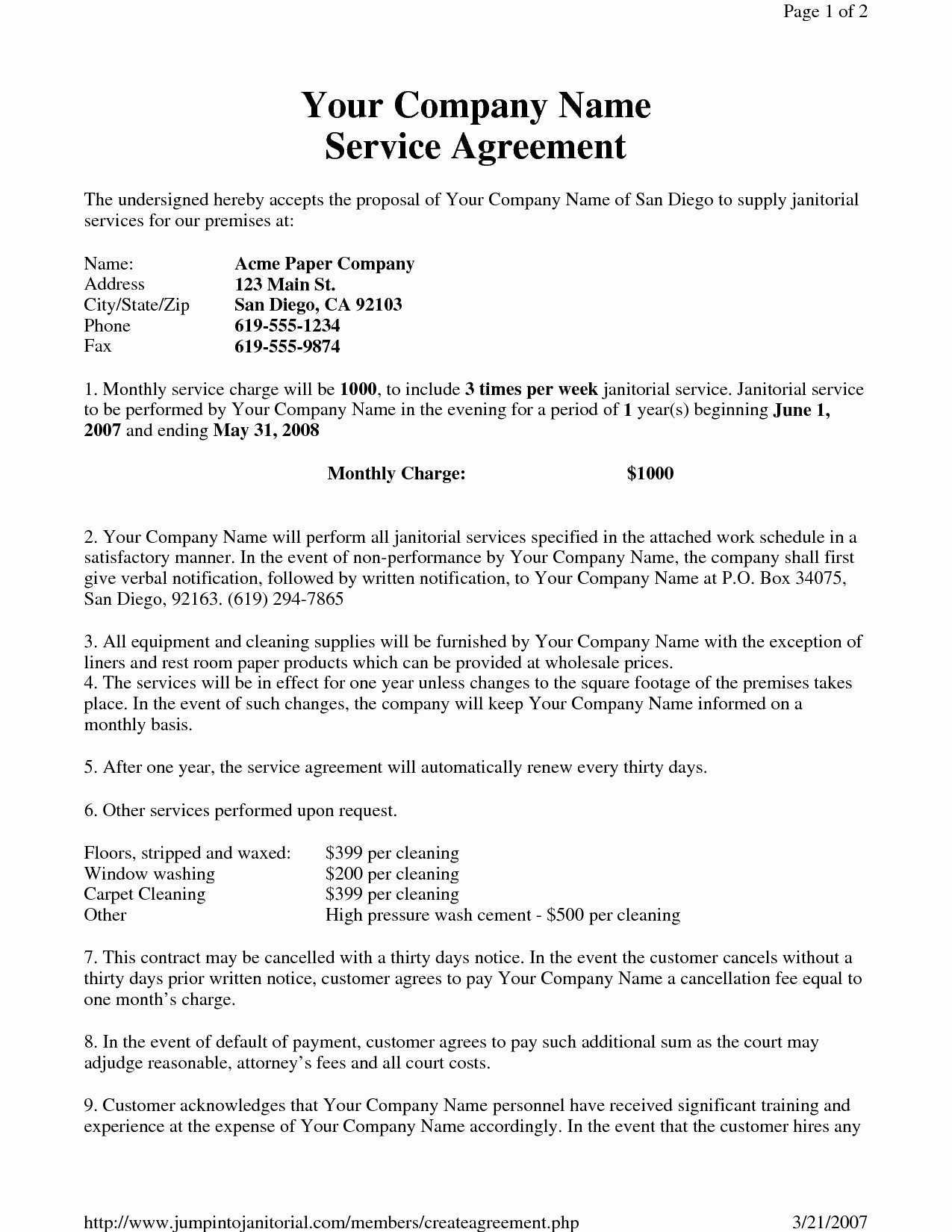 Service Contract Template Pdf Luxury Virtual assistant Contract Fresh Janitorial Service