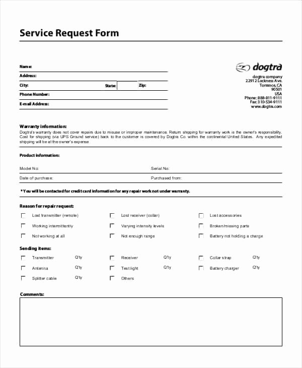 Service Request form Template New Service Request form Templates