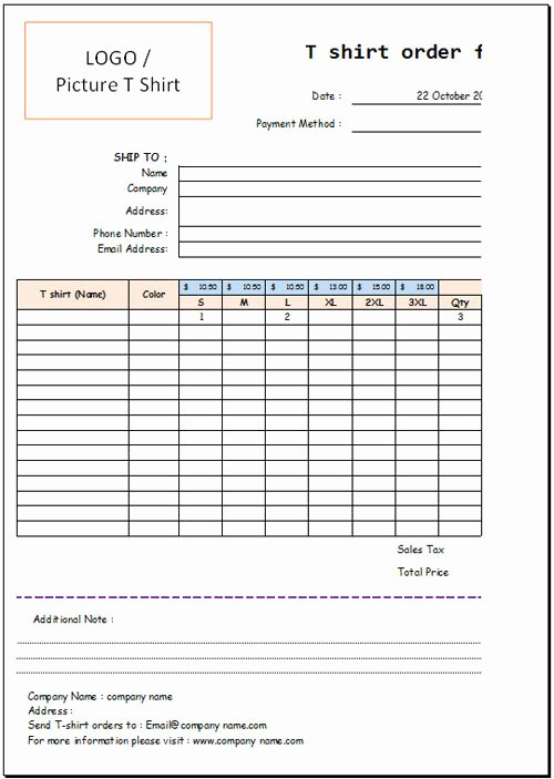 Shirt order form Template Fresh T Shirt order form Template Excel
