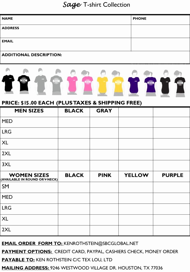 Shirt order forms Template Fresh Printable T Shirt order forms Templates Excel Template