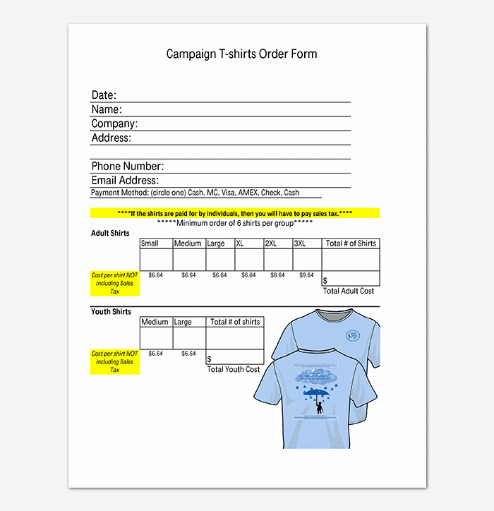 Shirt order forms Template Inspirational T Shirt order form Template 17 Word Excel Pdf