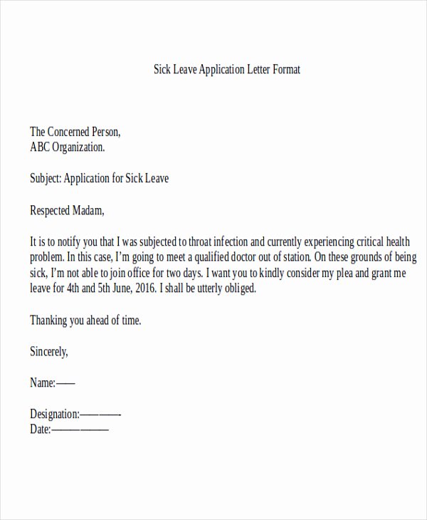Sick Leave form Template Luxury 47 Application Letter Template