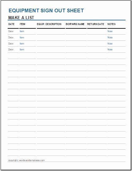 Sign Out Sheet Template Excel Elegant Equipment Sign Out Sheet