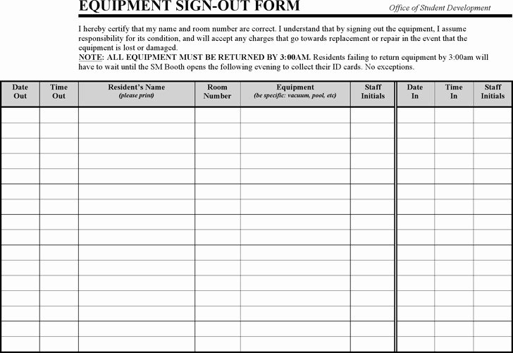 Sign Out Sheet Template Excel Unique Equipment Sign Out Sheet