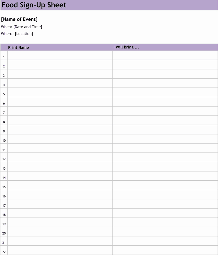 Sign Up Sheet Template Best Of Potluck Sign Up Sheets