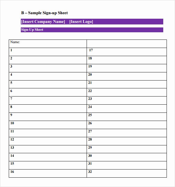 Sign Up Sheet Template Lovely Free 16 Sign Up Sheet Samples In Google Docs