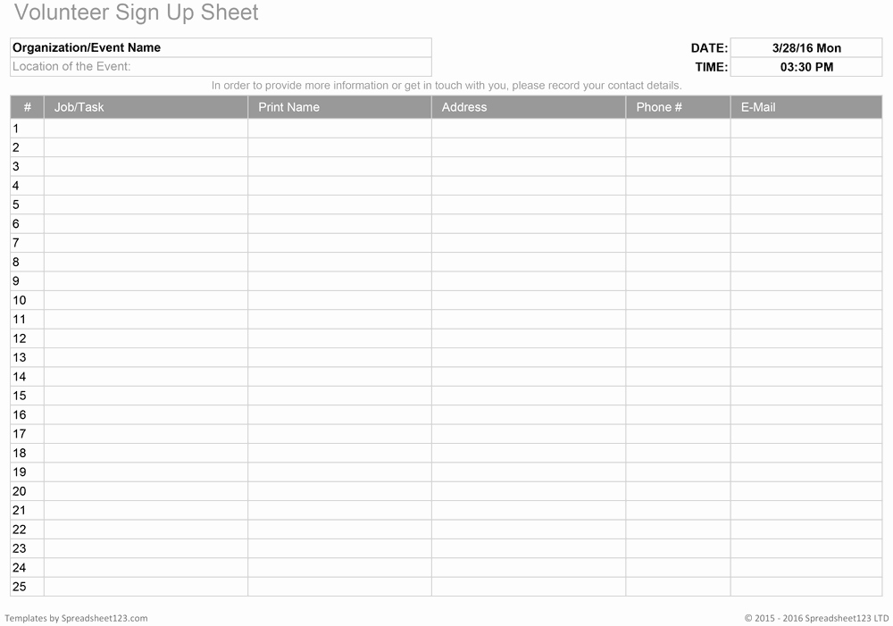 Sign Up Sheet Template Luxury Printable Sign Up Worksheets and forms for Excel Word and Pdf