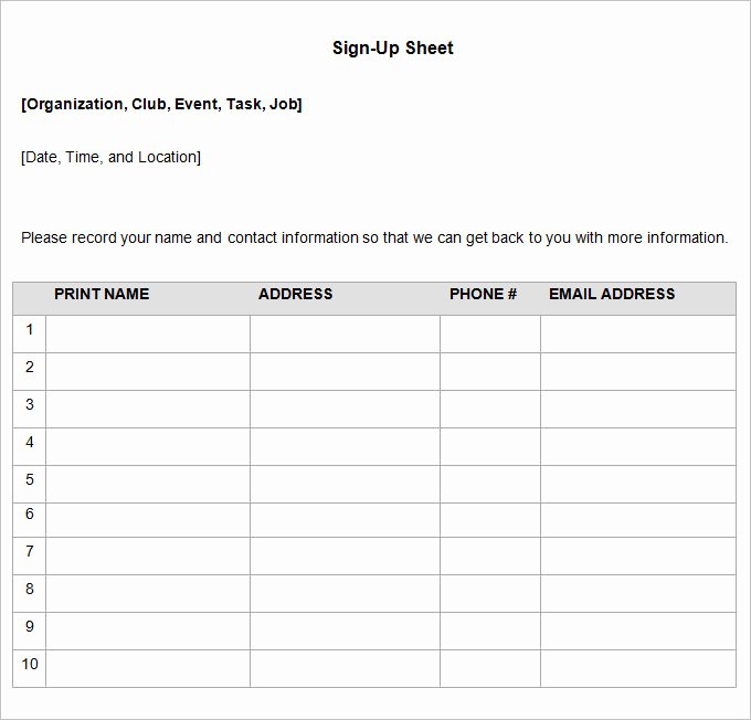 Sign Up Sheet Template Word Awesome Sign Up Sheets 58 Free Word Excel Pdf Documents