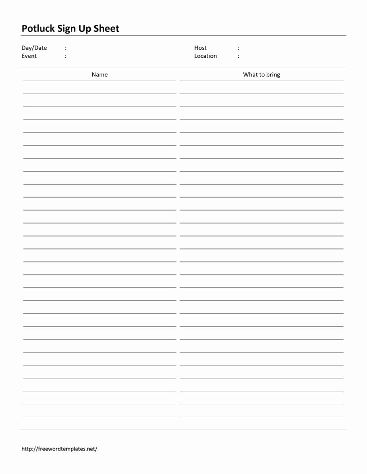 Sign Up Sheet Template Word New Potluck Sign Up Sheet Template Word