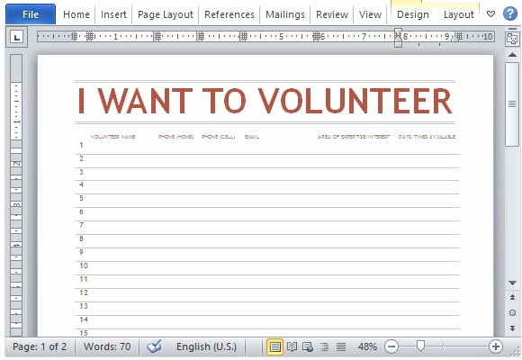 Sign Up Template Free New Volunteer Sign Up Sheet Template for Word