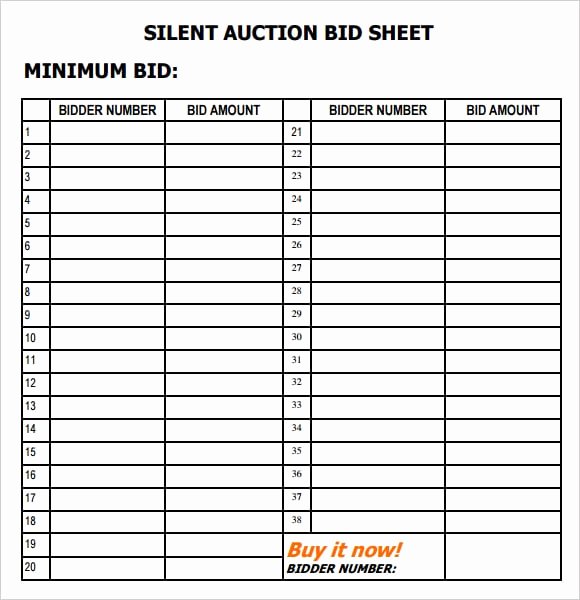 Silent Auction Sheet Template Fresh 6 Silent Auction Bid Sheet Templates formats Examples