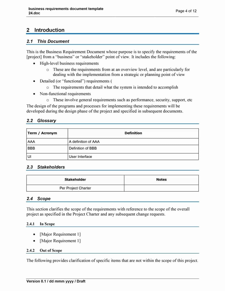 Simple Business Requirements Document Template Elegant 40 Simple Business Requirements Document Templates