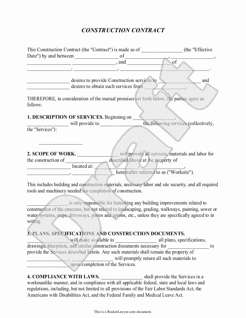 Simple Construction Contract Template Free Fresh Construction Contract Template Construction Agreement