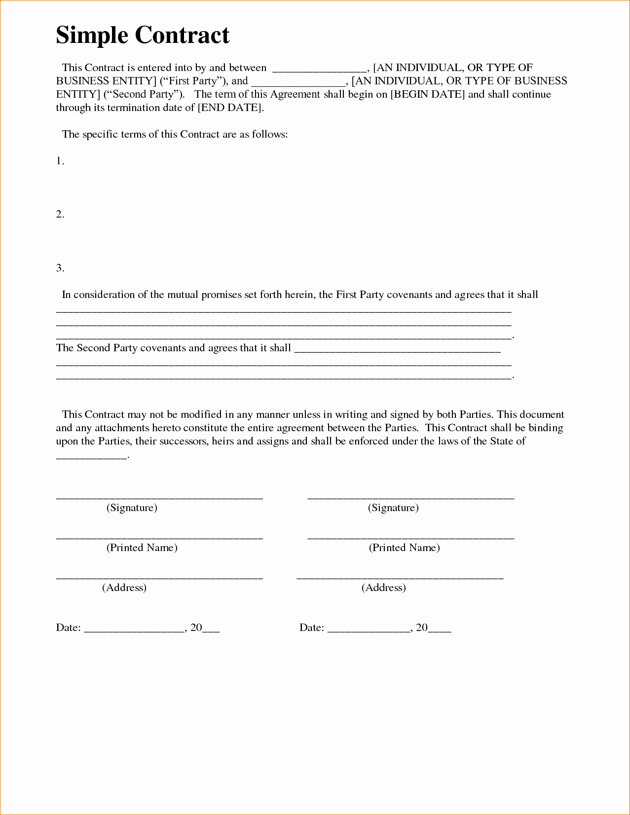 Simple Construction Contract Template Free Luxury Simple Contract Agreement