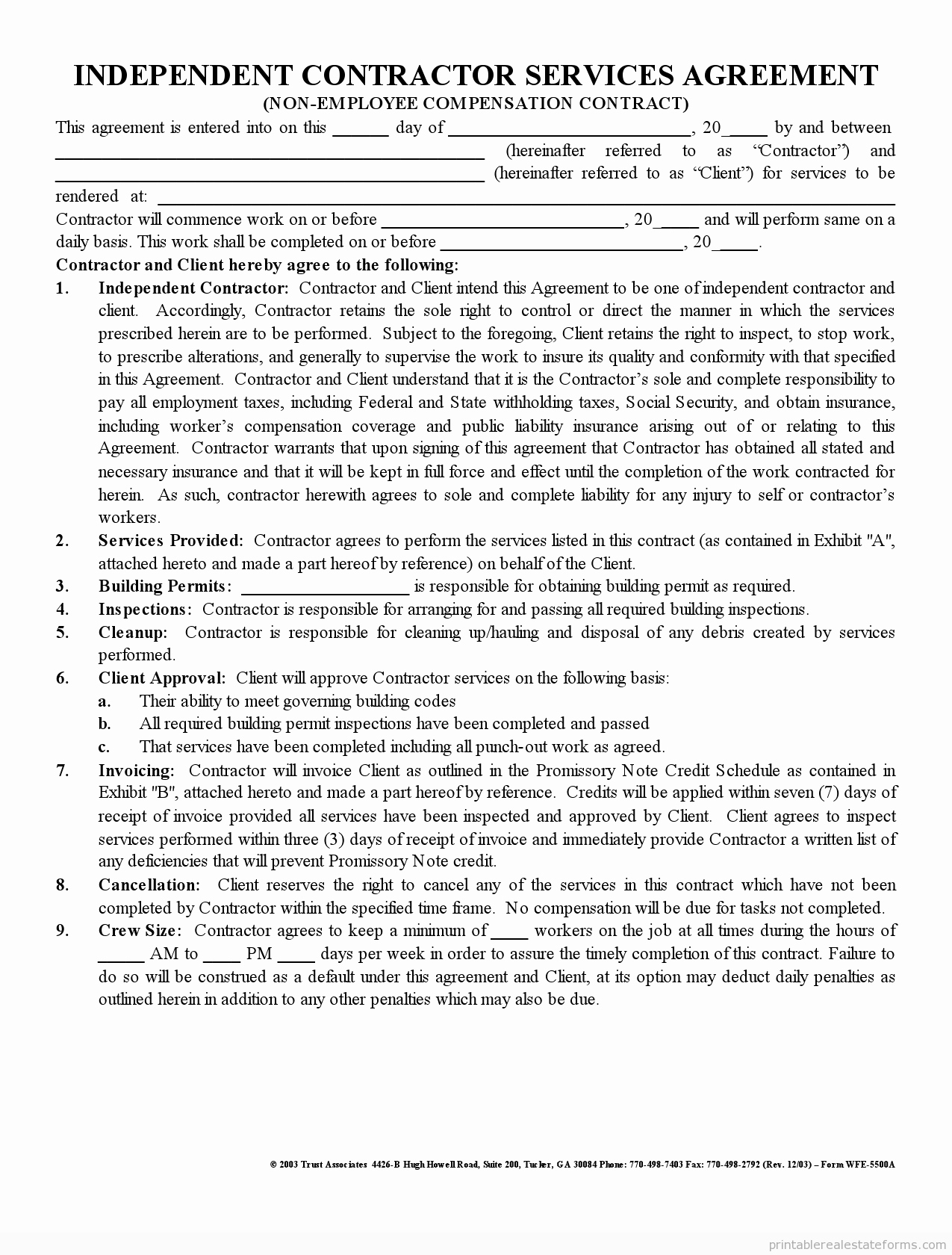 Simple Construction Contract Template Free Unique Free Printable Independent Contractor Agreement form