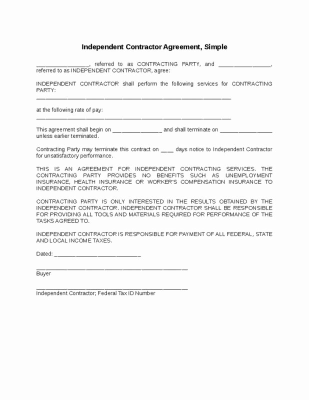 Simple Independent Contractor Agreement Template Elegant Simple Independent Contractor Agreement