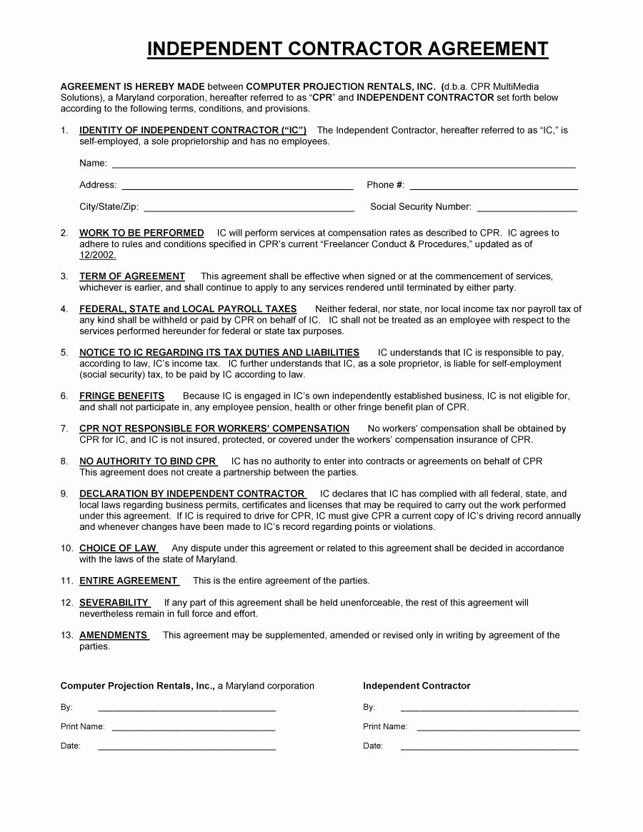 Simple Independent Contractor Agreement Template Lovely 50 Free Independent Contractor Agreement forms &amp; Templates