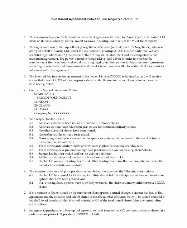 Simple Investment Contract Template Lovely 19 Simple Investment Agreement Templates Word Pdf