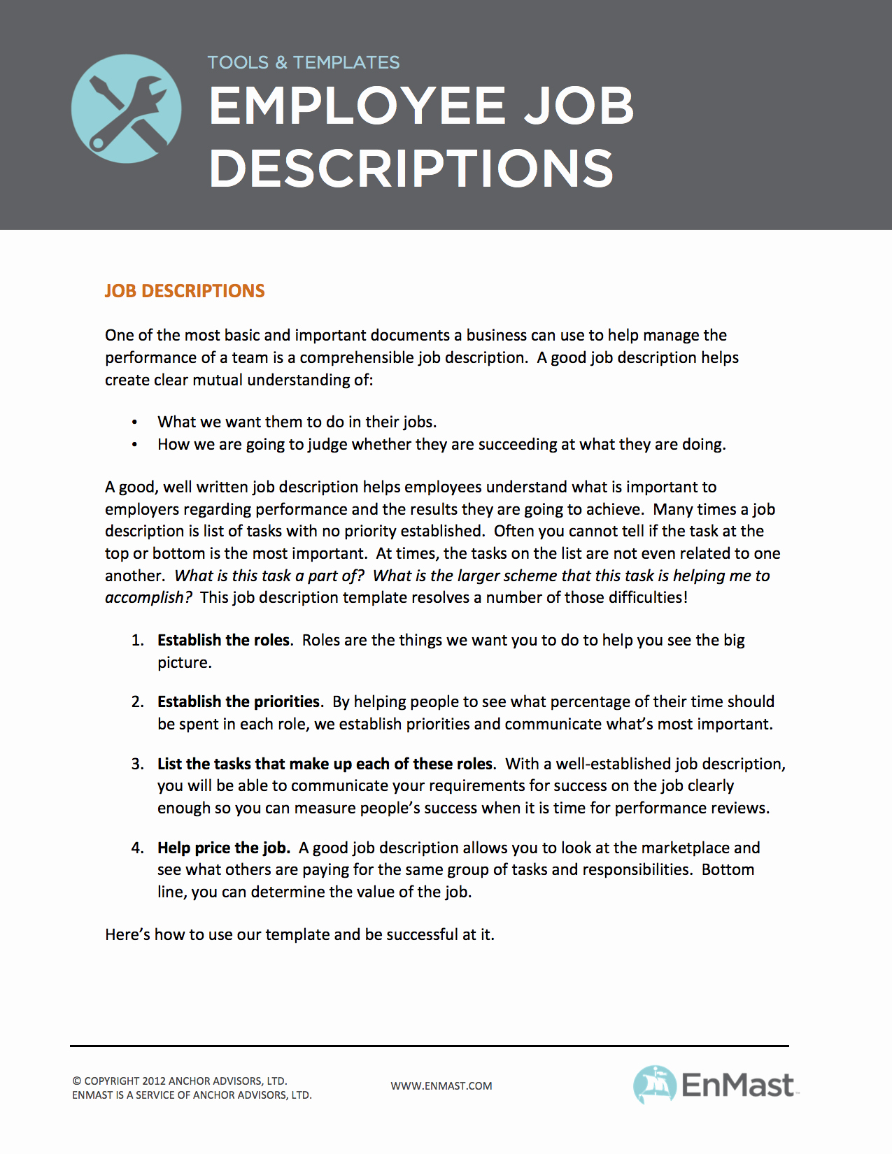 Simple Job Description Template Unique Employee Job Descriptions tool and Template