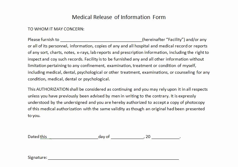 Simple Medical Release form Template Awesome Medical Release forms