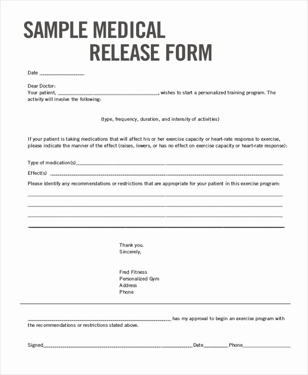 Simple Medical Release form Template Inspirational Sample Medical Release form 11 Free Documents In Word Pdf
