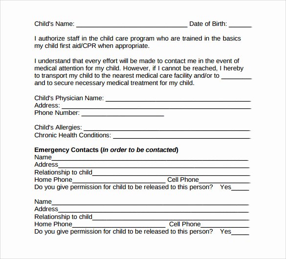 Simple Medical Release form Template Luxury Child Medical Consent form 8 Free Samples Examples