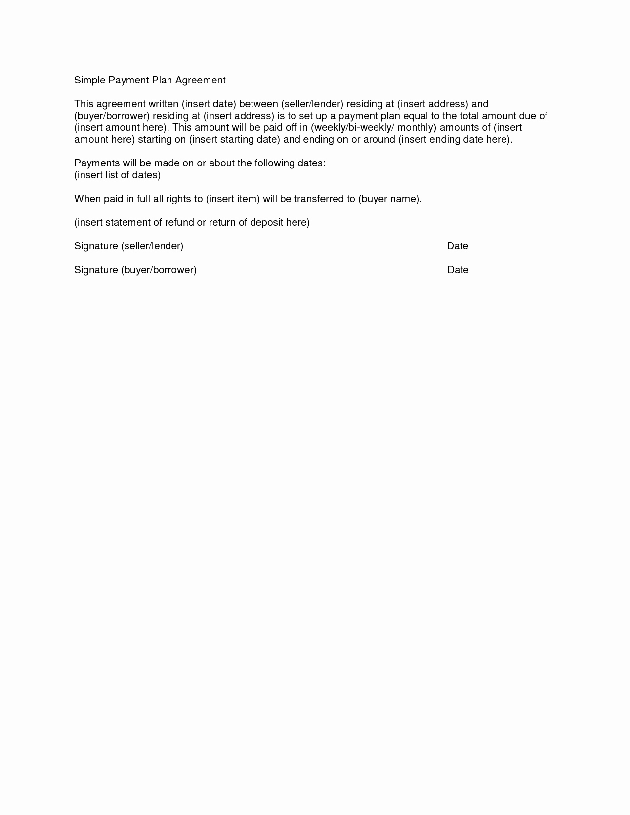 Simple Payment Plan Agreement Template Inspirational Simple Payment Plan Agreement Template