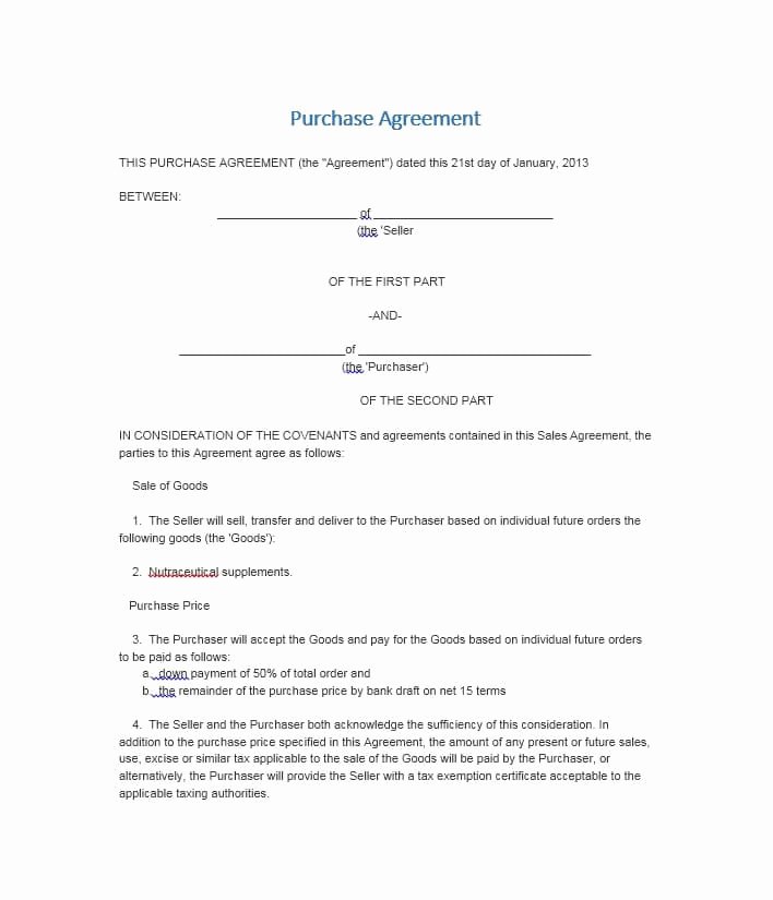 Simple Purchase Agreement Template Unique 37 Simple Purchase Agreement Templates [real Estate Business]