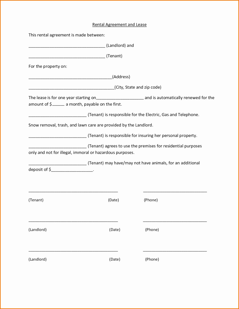 Simple Rental Agreement Template Awesome One Page Agreement Template Simple One Page Lease