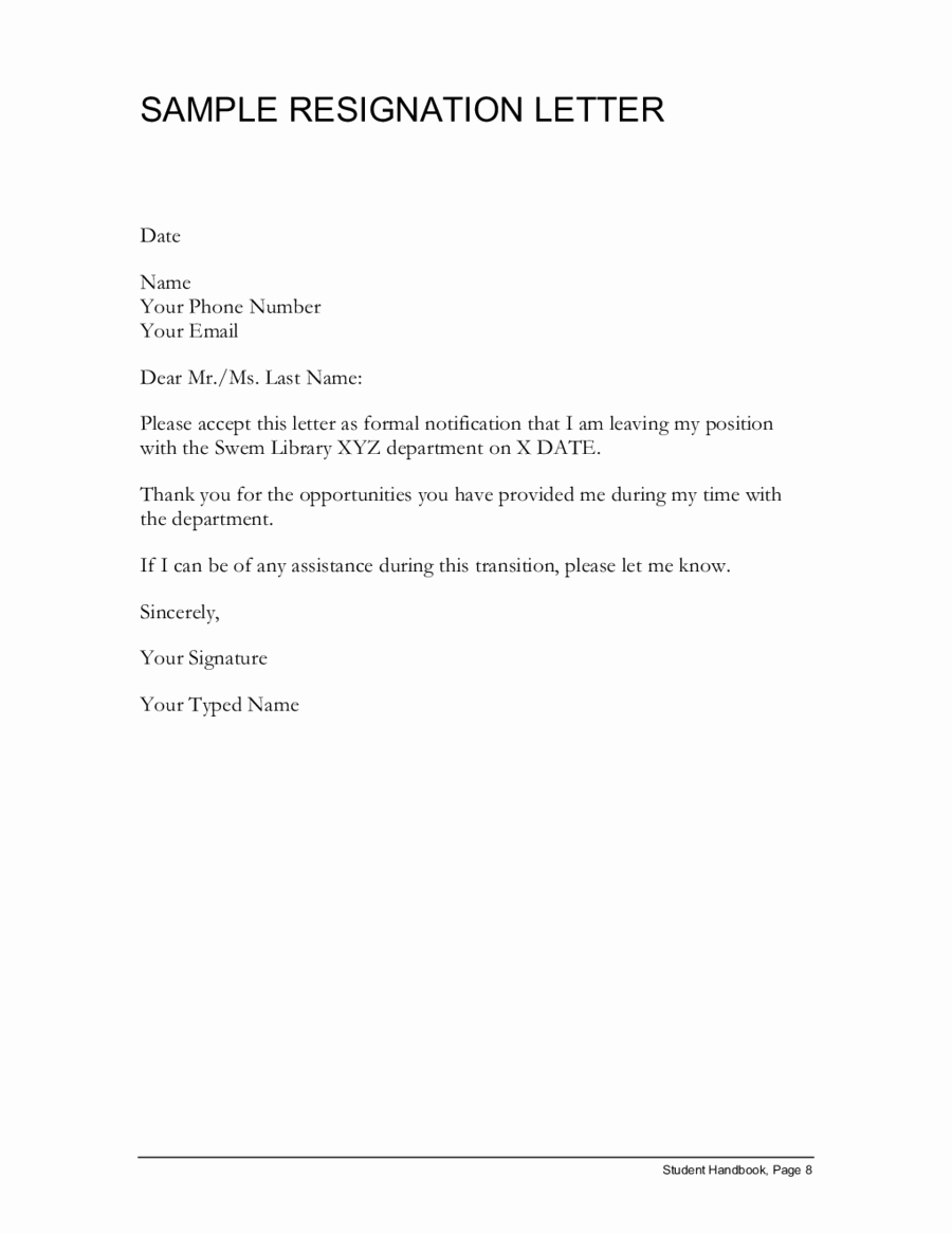 Simple Resignation Letter Templates Beautiful Sample Resignation Letter Simple Resignation Letter
