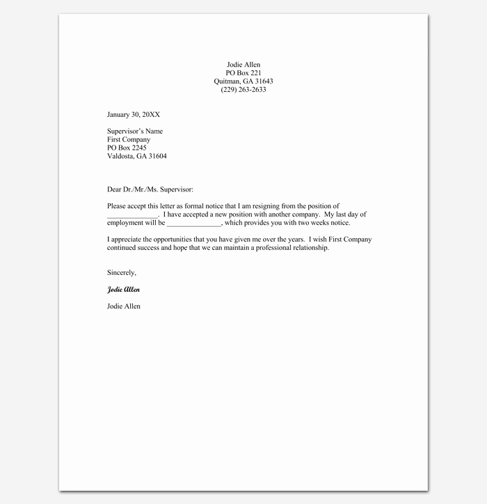 Simple Resignation Letter Templates Fresh Resignation Letter Template format &amp; Sample Letters with