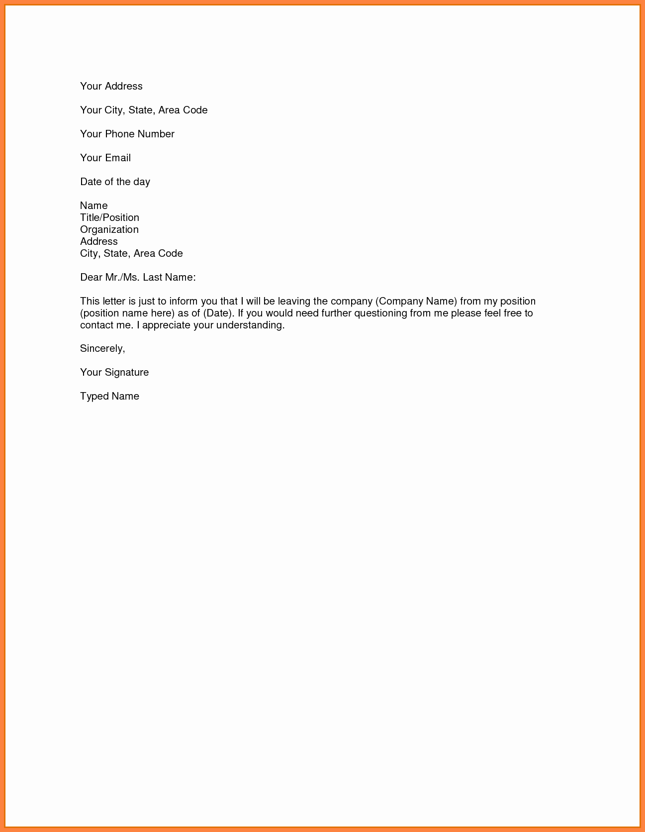Simple Resignation Letter Templates Lovely 6 Simple Resignation Letter Sample 1 Month Notice