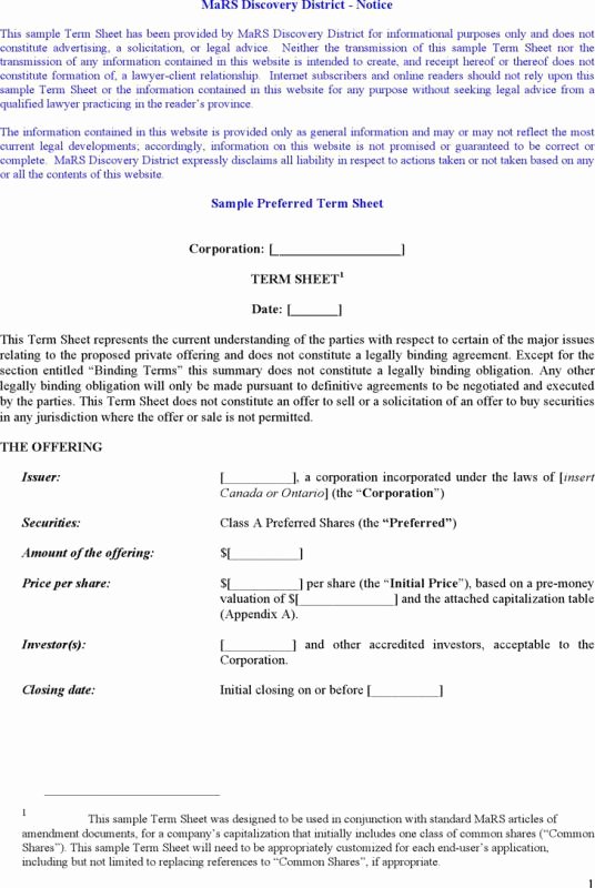 Simple Term Sheet Template Luxury asset Purchase Agreement Template