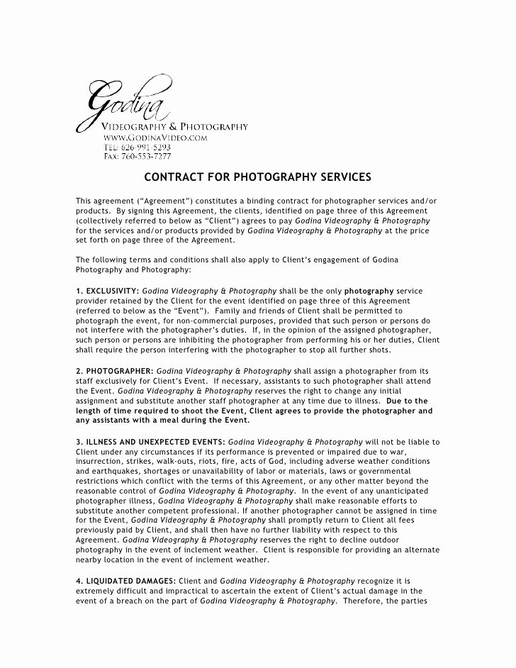 Simple Wedding Photography Contract Template New Graphy Contract