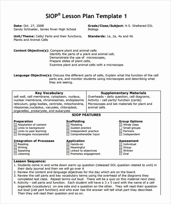Siop Lesson Plan Template 1 Best Of Siop Lesson Plan Templates – 9 Examples In Pdf Word format