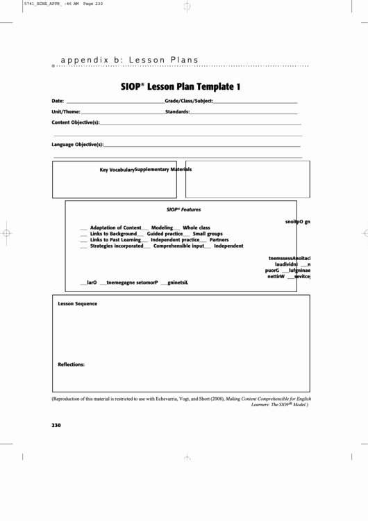 Siop Lesson Plan Template 1 New Siop Lesson Plan Template Printable Pdf