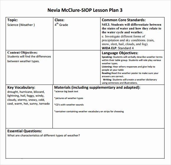 Siop Lesson Plan Template 2 Beautiful Sample Siop Lesson Plan 9 Documents In Pdf Word
