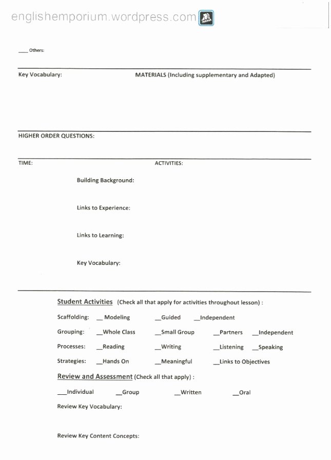 Siop Lesson Plan Template 2 Best Of Printable Lesson Plan Template Agipeadosencolombia Free