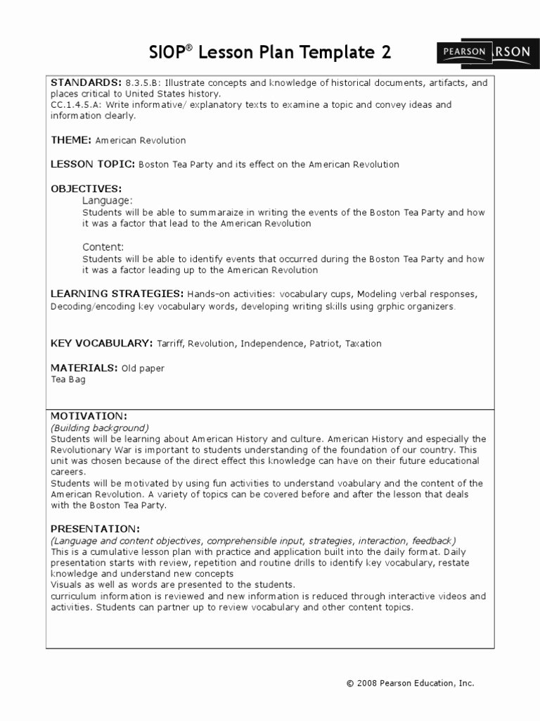 Siop Lesson Plan Template 2 Luxury Siop Lesson Plan Template 2 Standards