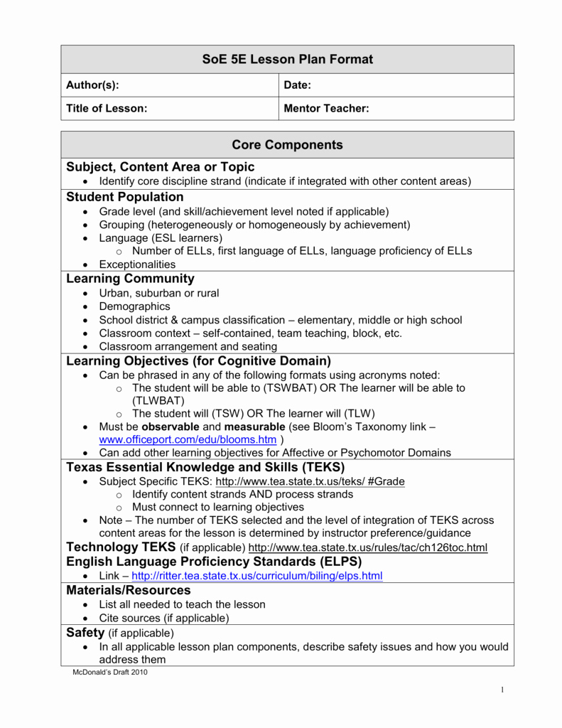 Siop Lesson Plan Template 2 New 5e Lesson Plan Guidelines