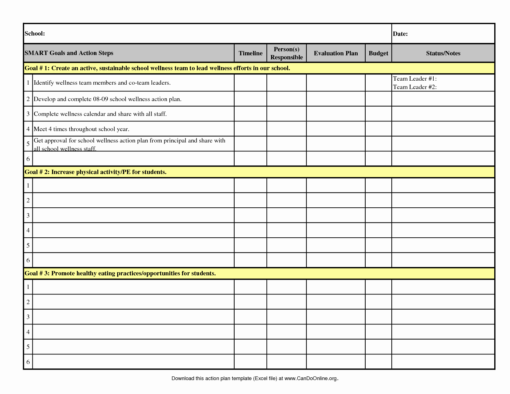 Smart Action Plans Template Awesome Action Plan Template 2008 09 Excel Cadqgtfa