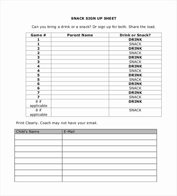 Snack Sign Up Sheet Template Beautiful Sign Up Sheets 58 Free Word Excel Pdf Documents