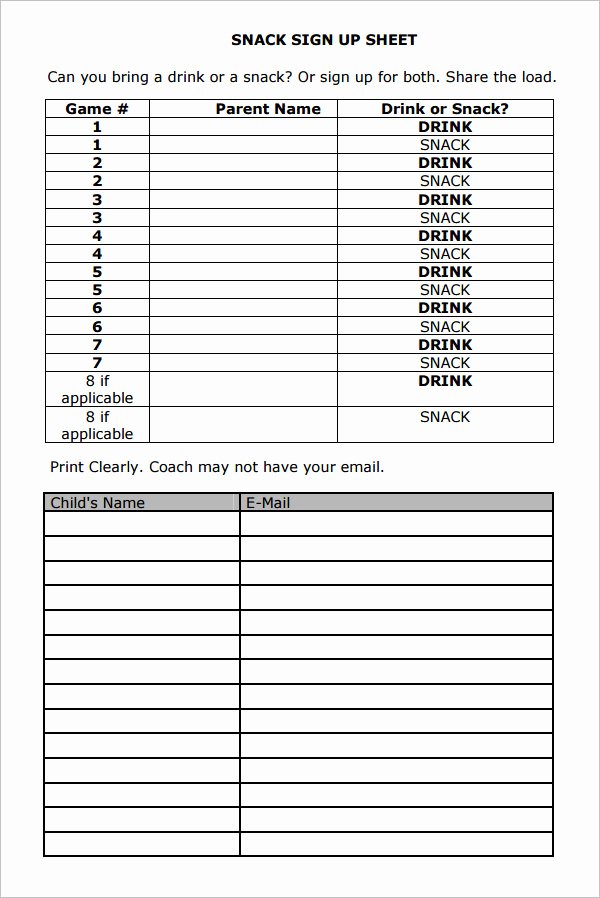 Snack Sign Up Sheet Template Elegant Nice Potluck Sign Up Sheet Template Excel Vatansun