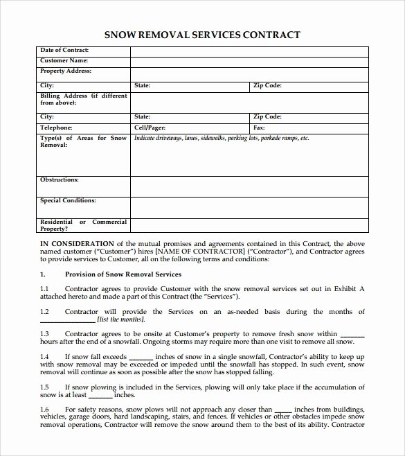 Snow Plow Contract Template Beautiful Snow Removal Contract Template 1721