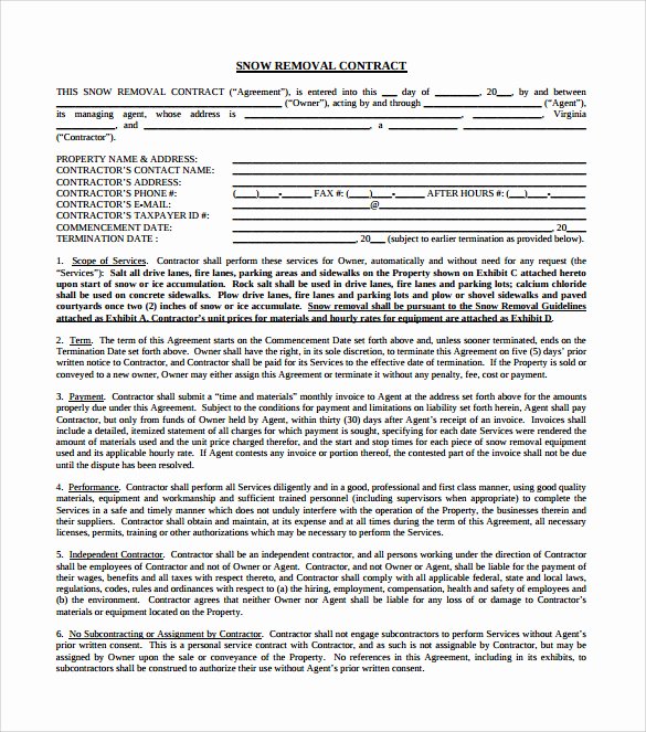 Snow Plow Contract Template Fresh Snow Plow Contract