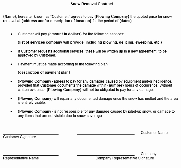 Snow Plow Contract Template Lovely Free Snow Removal Contract Template Contracts